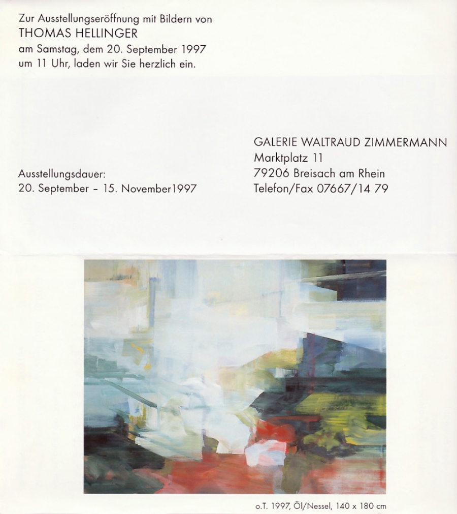 Einladungskarte: Bilder von Thomas Hellinger • Galerie Waltraud Zimmermann, Breisach am Rhein • 1997
