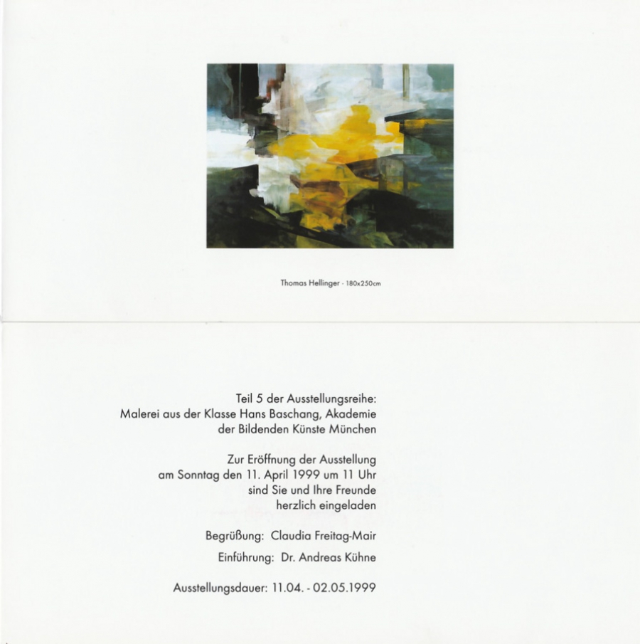 Einladungskarte: Thomas Hellinger • Kunstverein Schrobenhausen • Teil 5 der Ausstellungsreihe: Malerei aus der Klasse Hans Baschang, Akademie der Bildenden Künste München