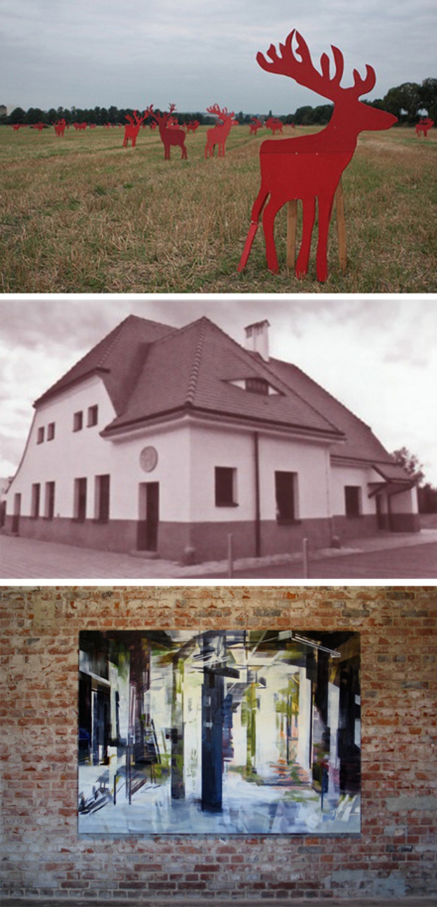 Unten: ehemaliger Schafstall • Historischer Erlwein Schlachthof Dresden • Ausstellungsansicht: Thomas Hellinger, o.T. 2008, 180x250cm
